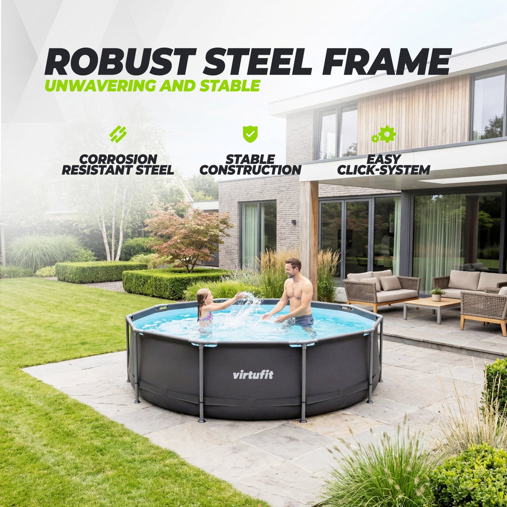 VirtuFit Rond Zwembad - Ø244 x 76 cm - Antraciet - Inclusief Filterpomp