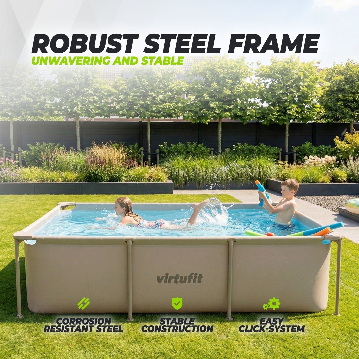 VirtuFit Rechthoekig Zwembad - 260 x 180 x 66 cm - Beige