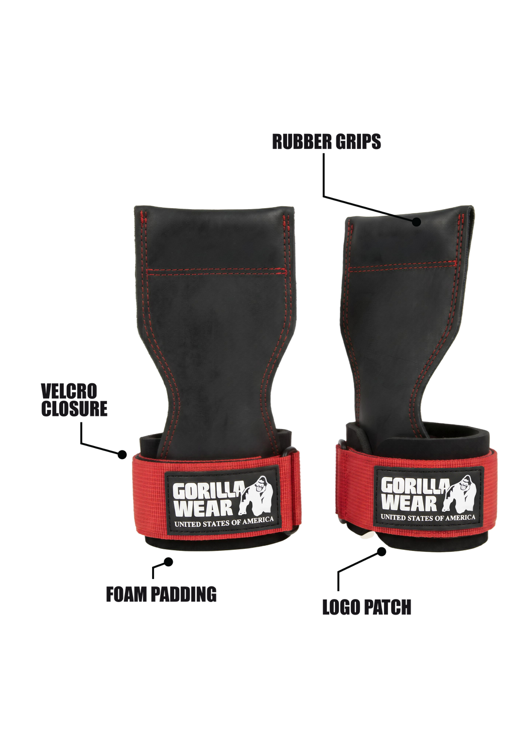 Gorilla Wear Lifting Grips - Zwart/Rood