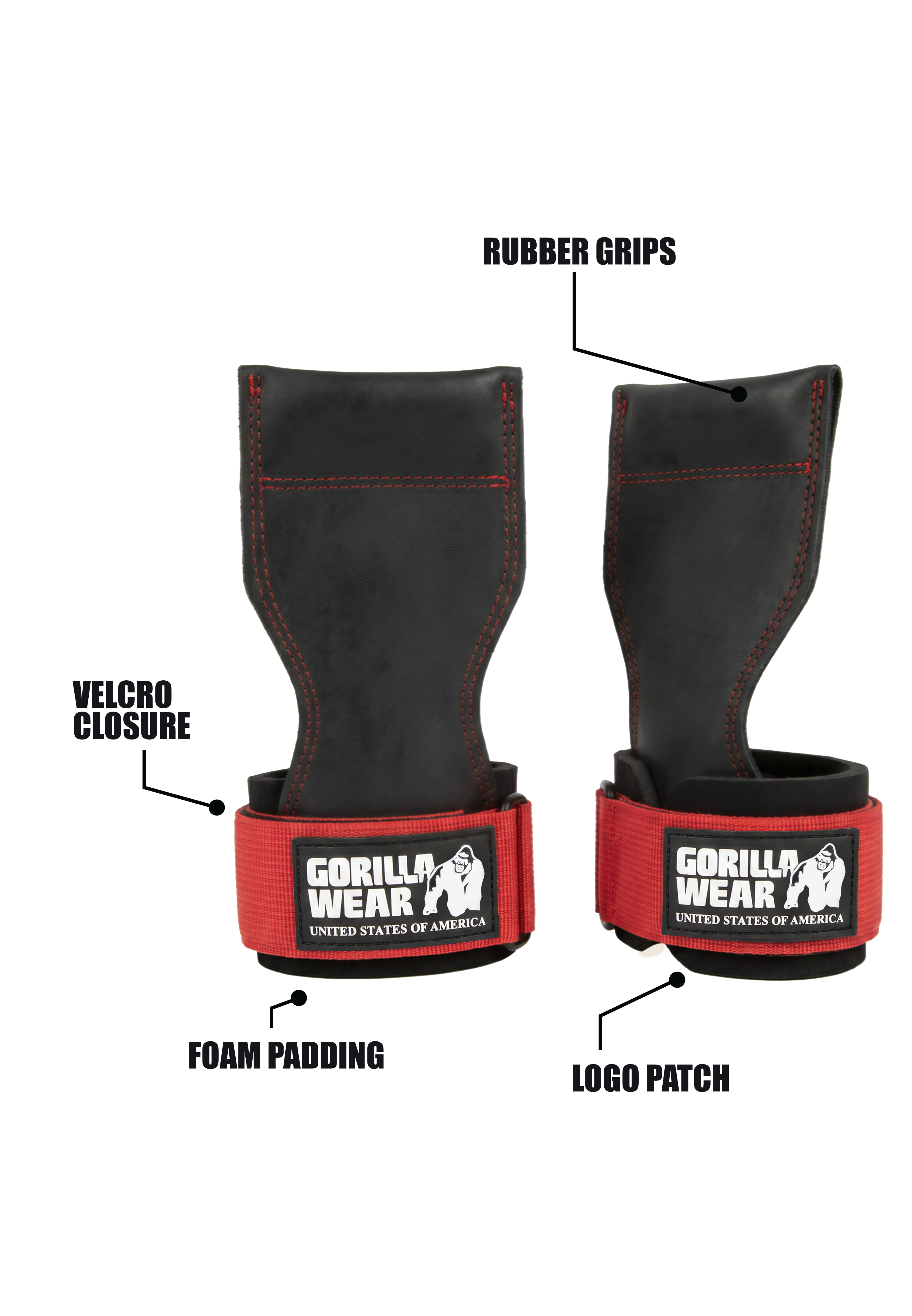 Gorilla Wear Lifting Grips - Zwart/Rood