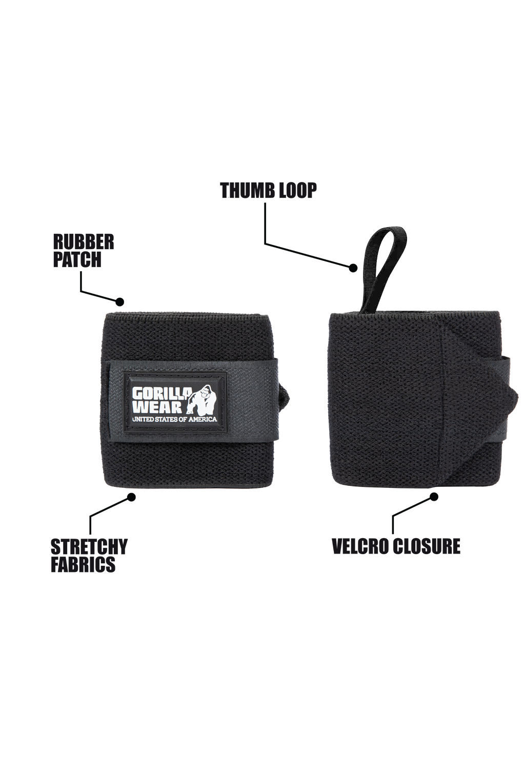 Gorilla Wear Basic Wrist Wraps - Zwart/Wit