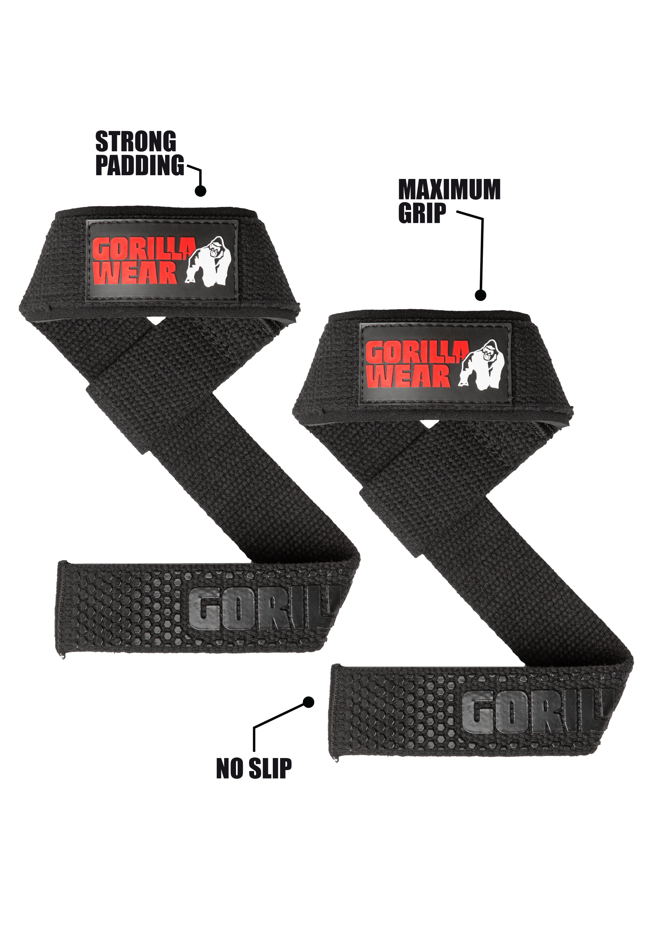 Gorilla Wear Gevoerde Siliconen Lifting Straps - Zwart