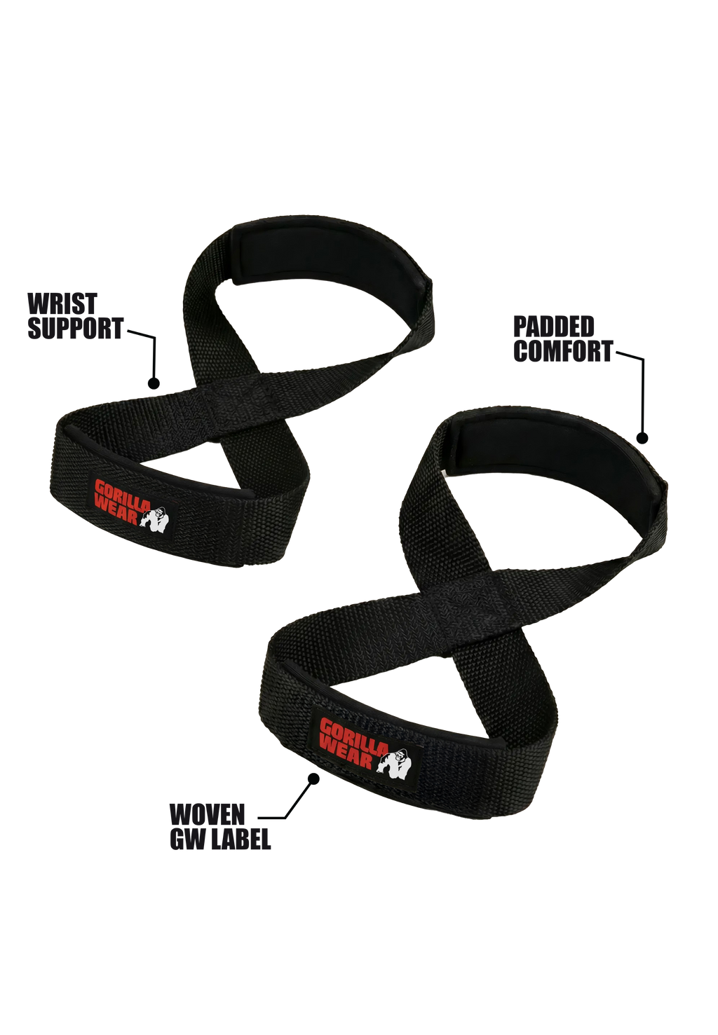 Gorilla Wear Figure 8 Lifting Straps - Zwart