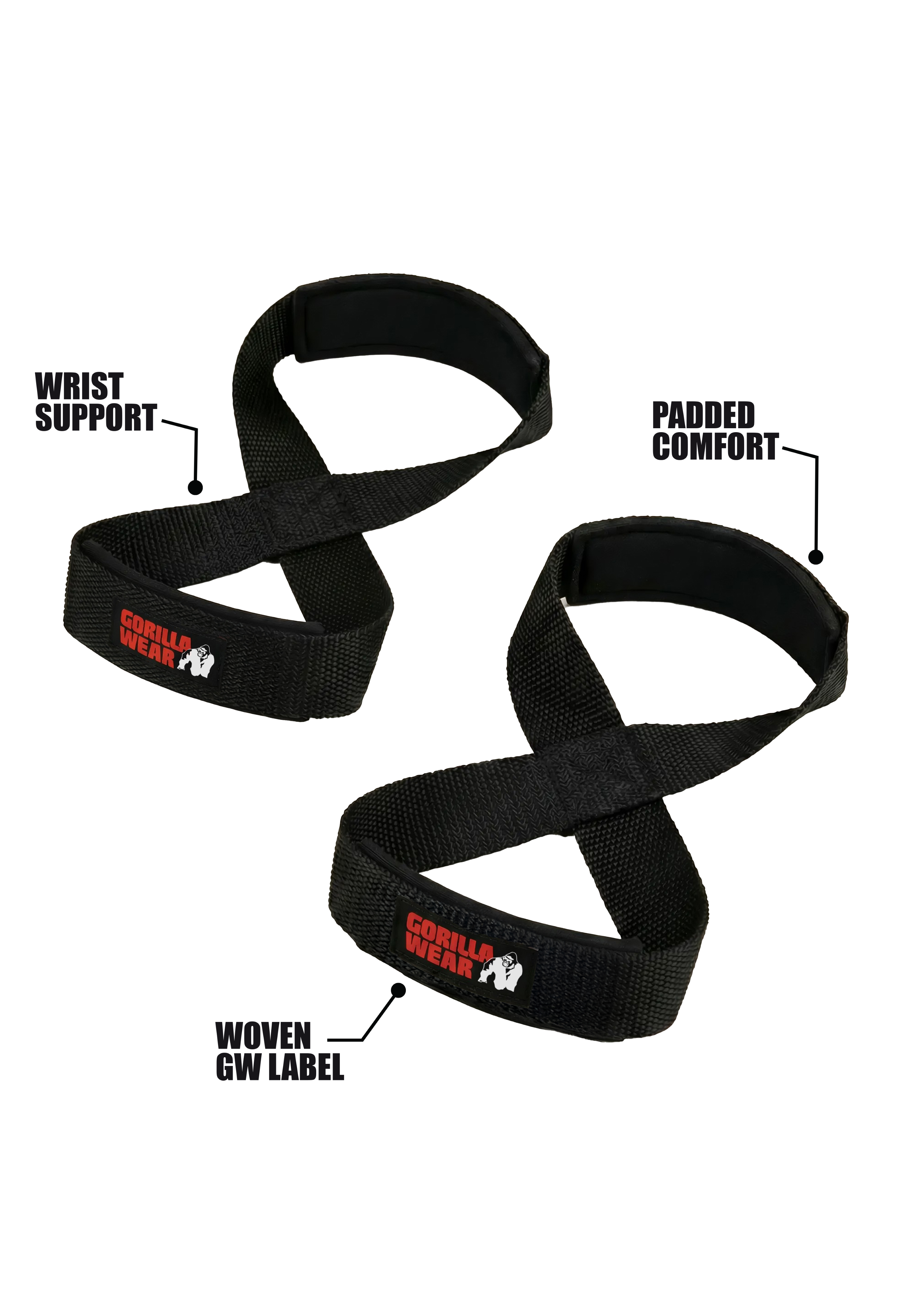 Gorilla Wear Figure 8 Lifting Straps - Zwart