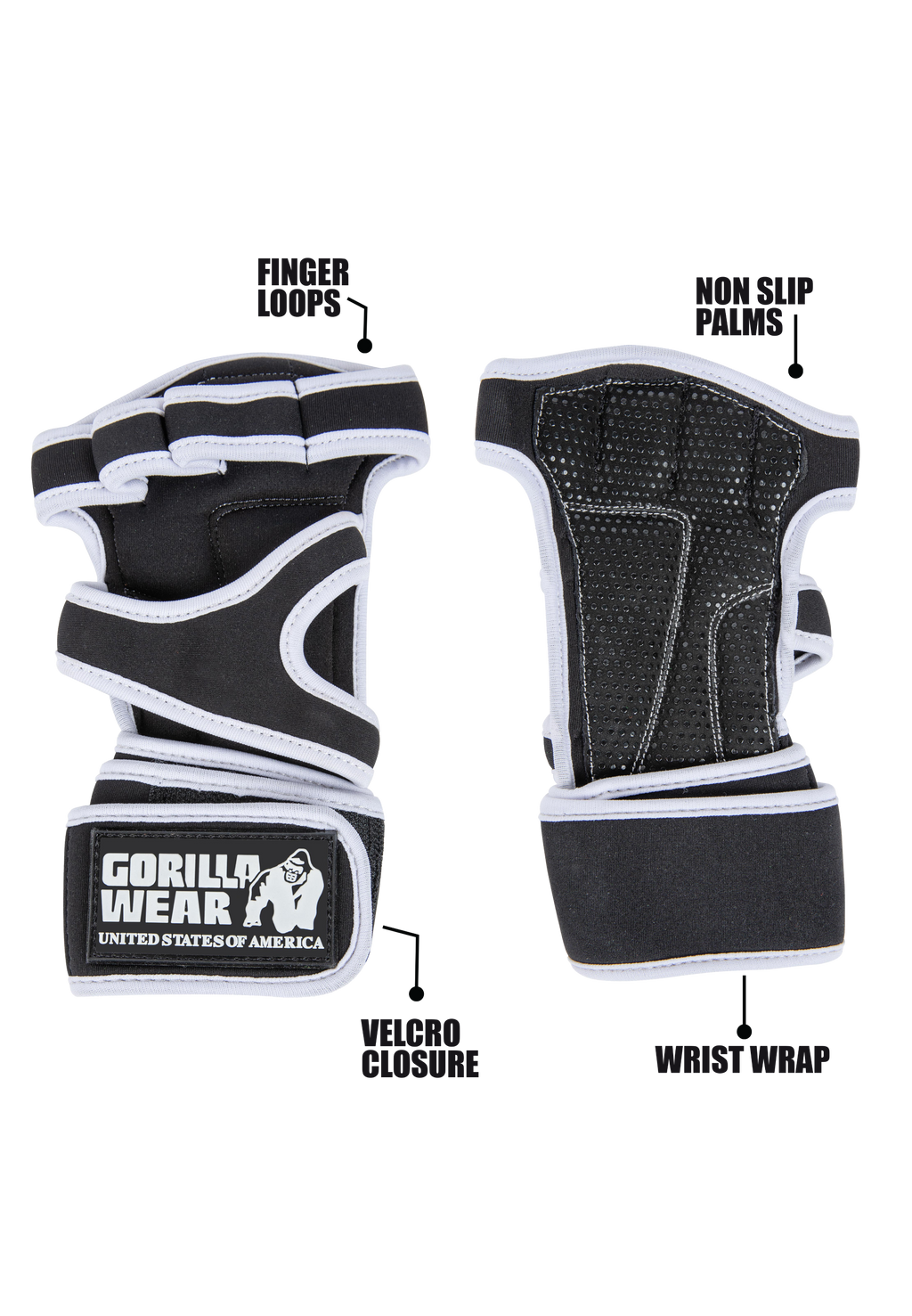 Gorilla Wear Yuma Krachtsport Handschoenen - Zwart/Wit