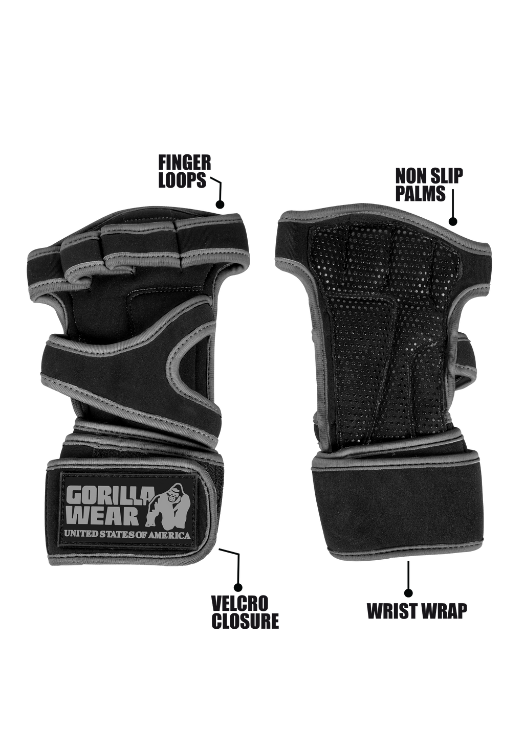 Gorilla Wear Yuma Krachtsport Handschoenen - Zwart/Grijs