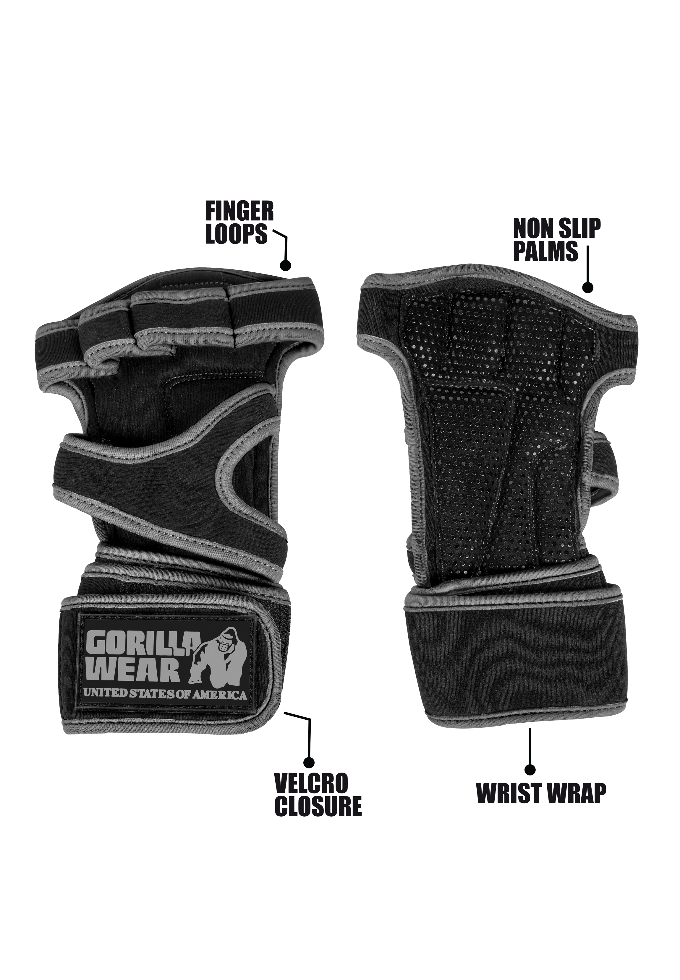 Gorilla Wear Yuma Krachtsport Handschoenen - Zwart/Grijs