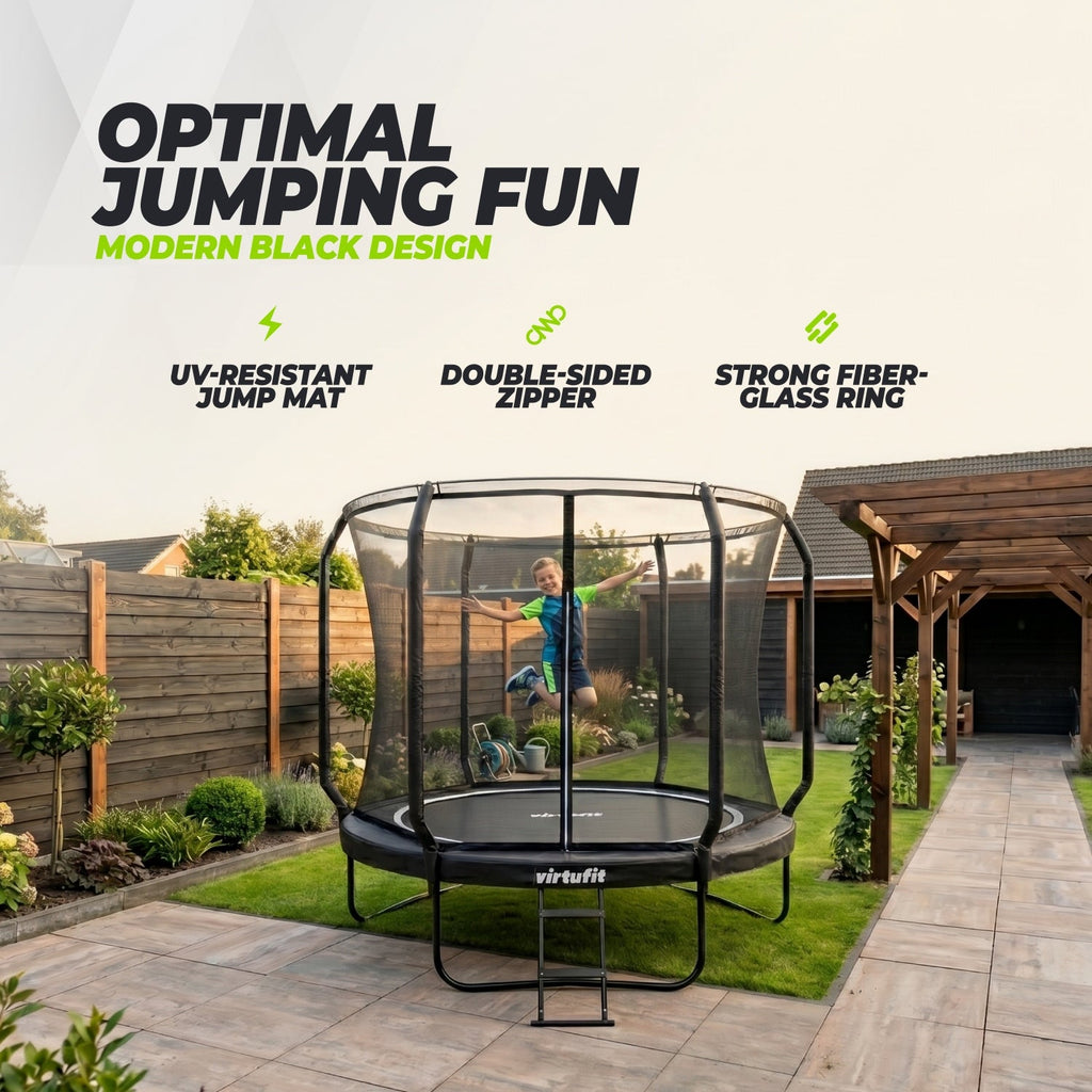 VirtuFit Premium Trampoline met Veiligheidsnet - Zwart - 251 cm