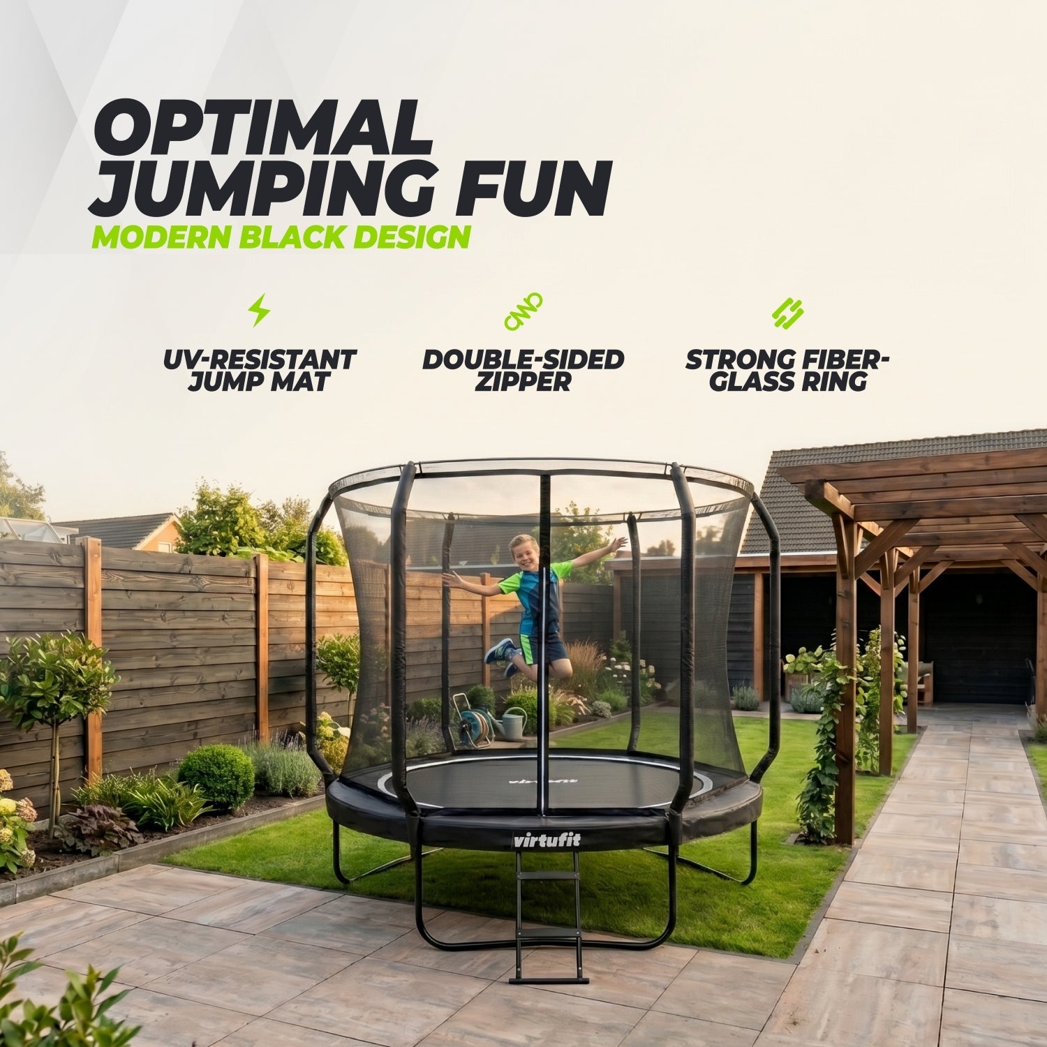 VirtuFit Premium Trampoline met Veiligheidsnet - Zwart - 251 cm