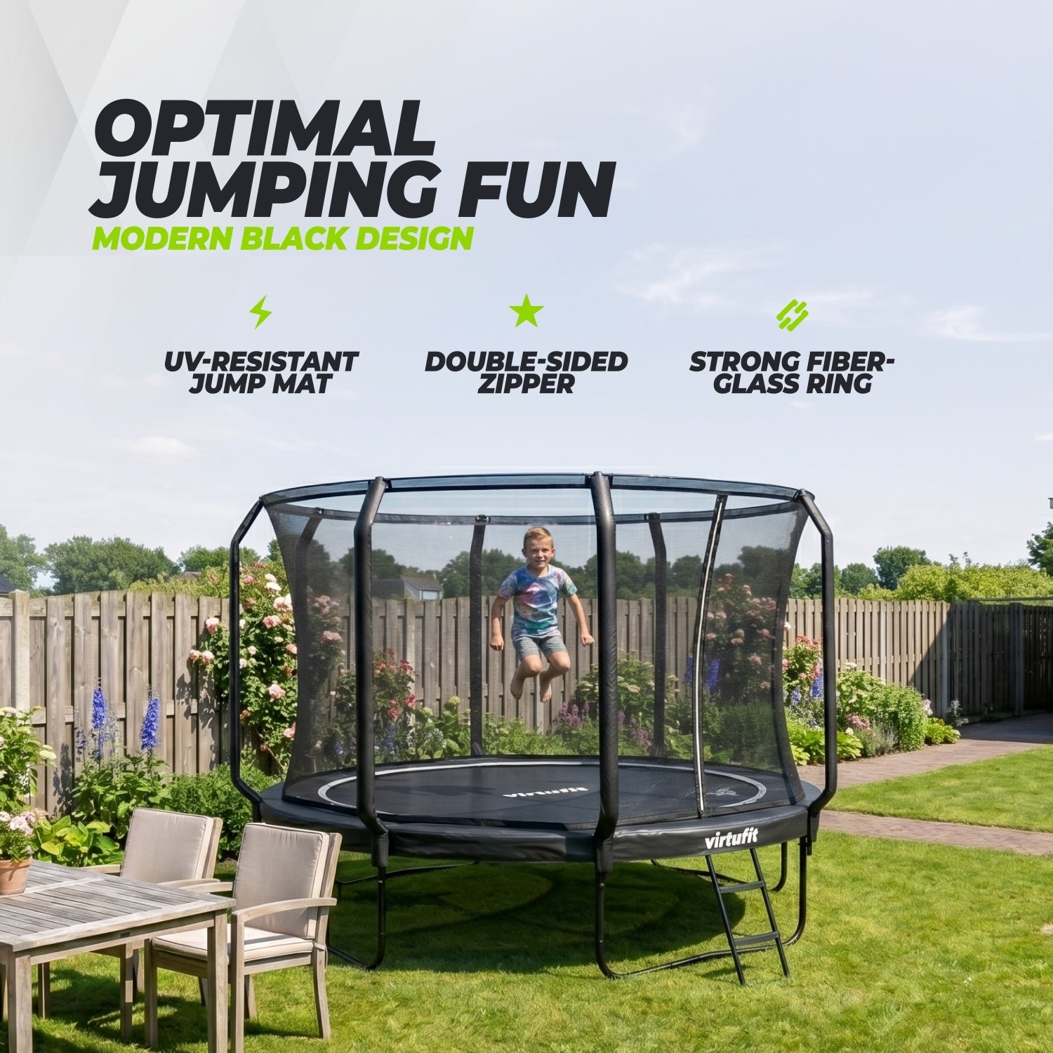 VirtuFit Premium Trampoline met Veiligheidsnet - Zwart - 366 cm