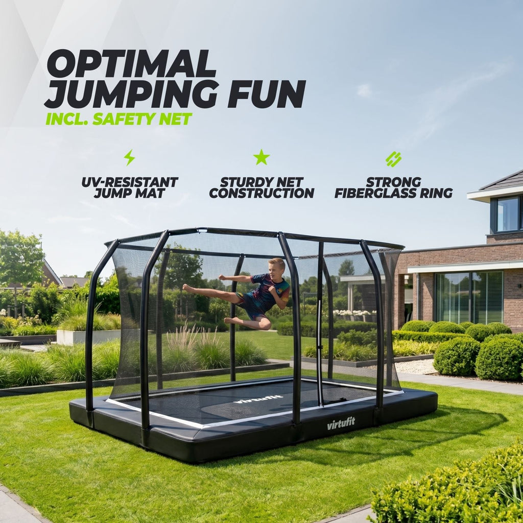 VirtuFit Premium Inground Trampoline met Veiligheidsnet - Zwart - 183 x 274 cm