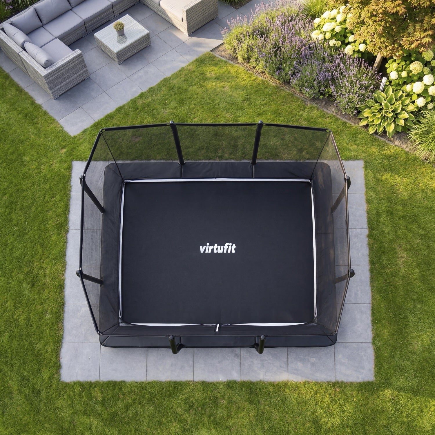 VirtuFit Premium Inground Trampoline met Veiligheidsnet - Zwart - 213 x 305 cm