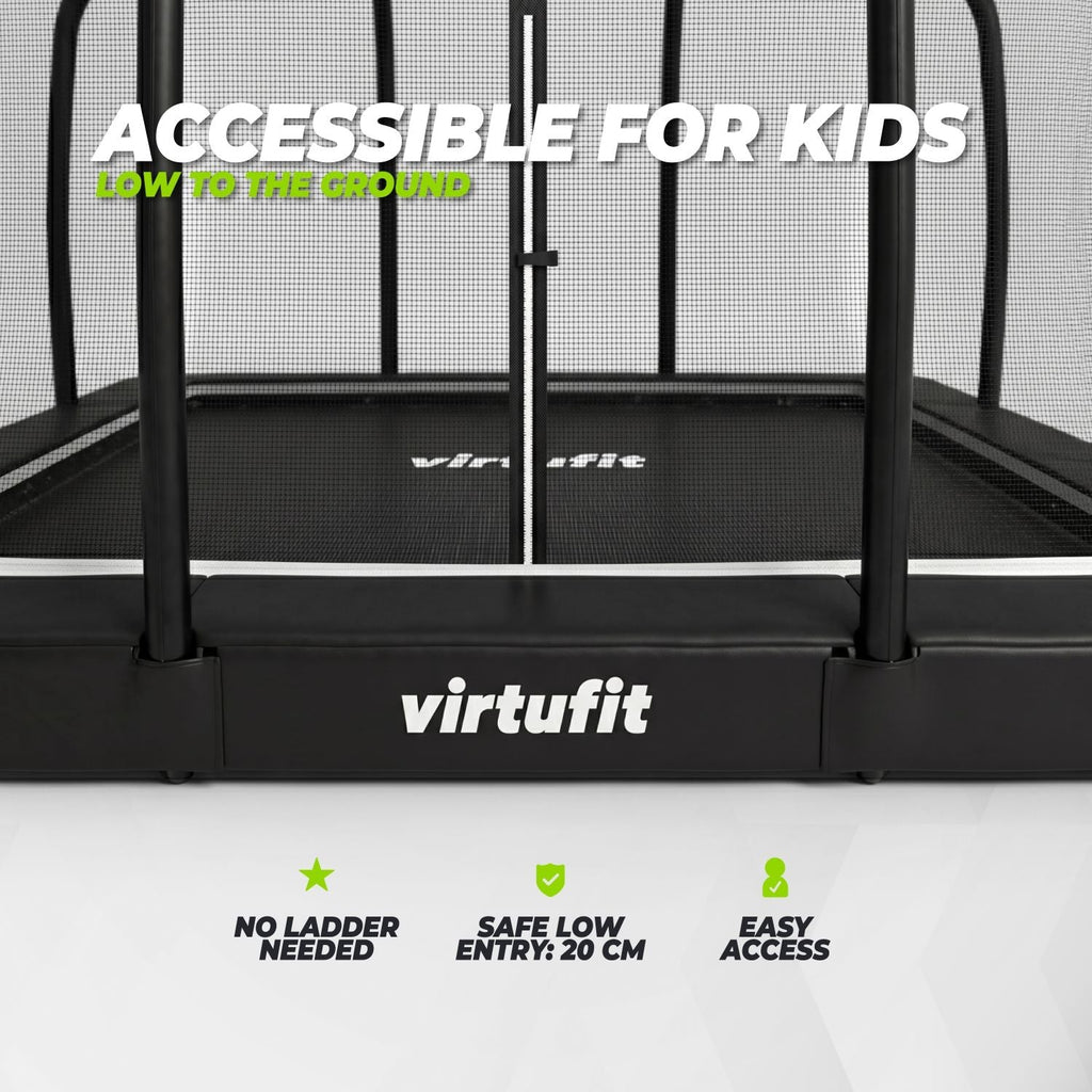 VirtuFit Premium Inground Trampoline met Veiligheidsnet - Zwart - 213 x 305 cm