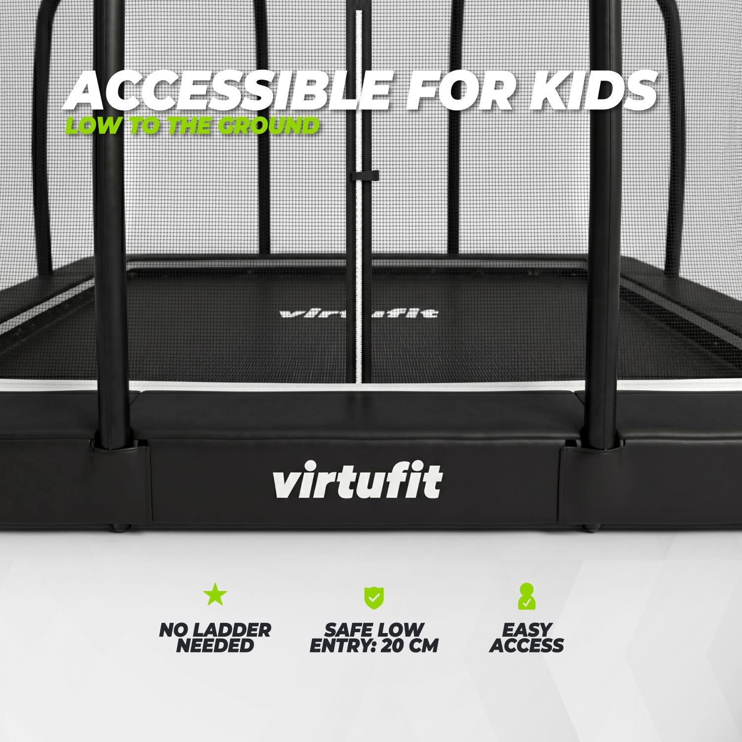 VirtuFit Premium Inground Trampoline met Veiligheidsnet - Zwart - 213 x 305 cm