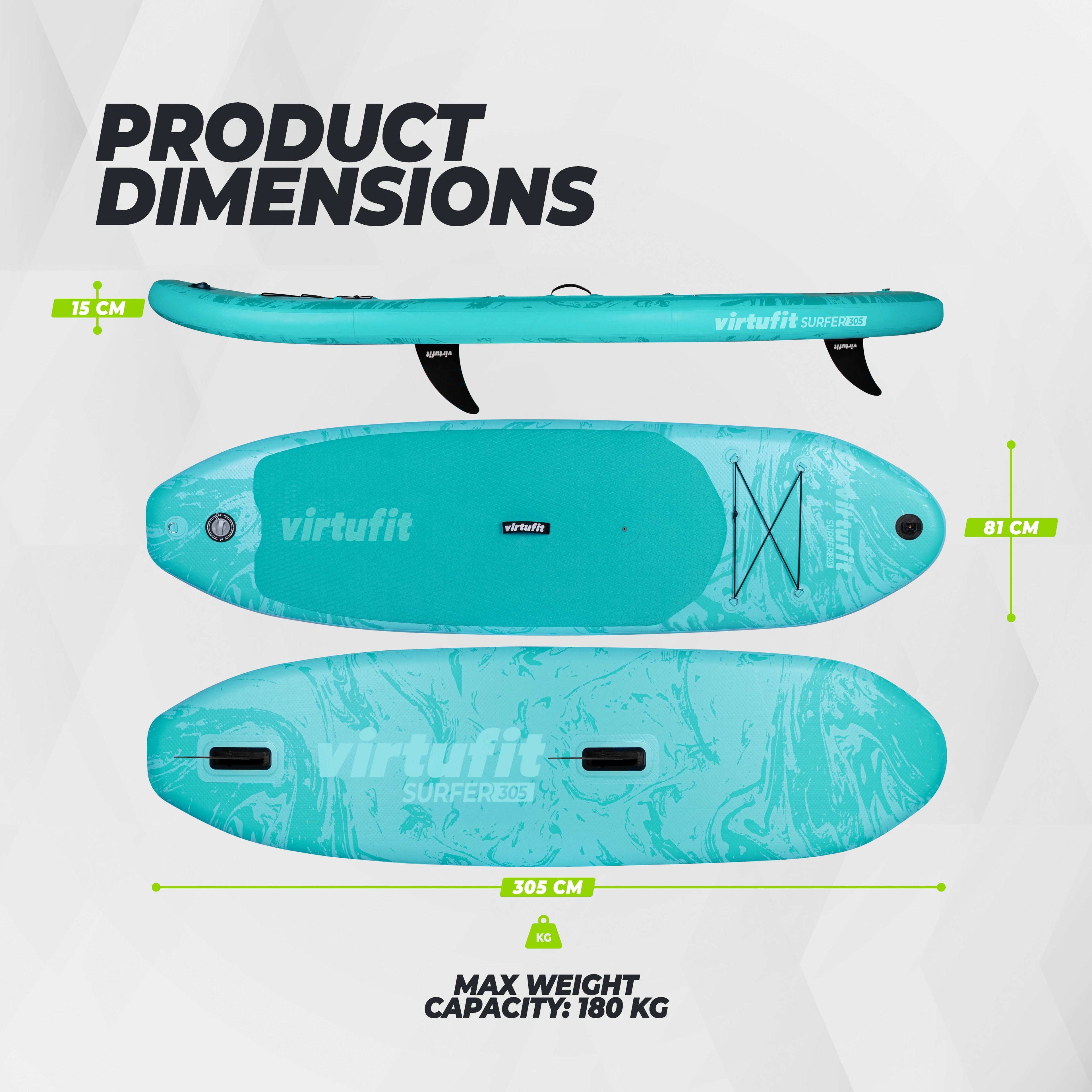 Virtufit Supboard Surfer 305 - Turquoise - Inclusief Windzeil en accessoires