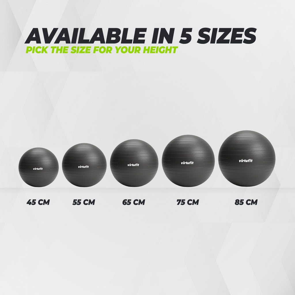 VirtuFit Anti-Burst Fitnessball Pro - Gymball - Swiss Ball - mit Pumpe - Schwarz - 55 cm