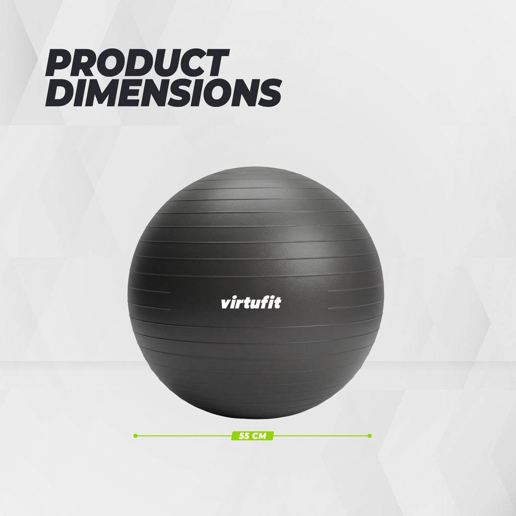 VirtuFit Anti-Burst Fitnessball Pro - Gymball - Swiss Ball - mit Pumpe - Schwarz - 55 cm