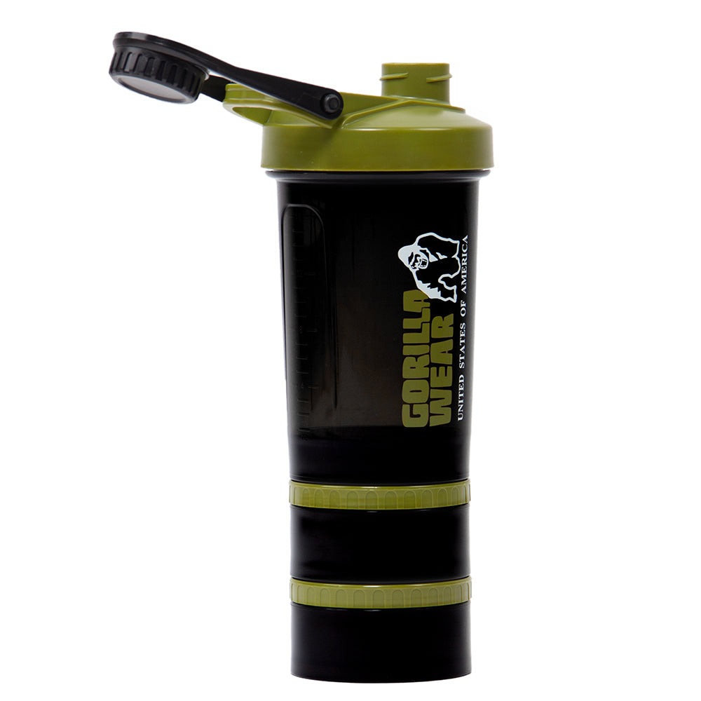 Gorilla Wear Shake Beker 2 GO - 500 ml + 2 x 130 ml - Zwart/Legergroen