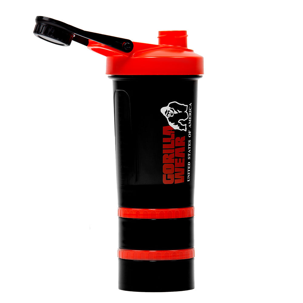 Gorilla Wear Shake Beker 2 GO - 500 ml + 2 x 130 ml - Zwart/Rood
