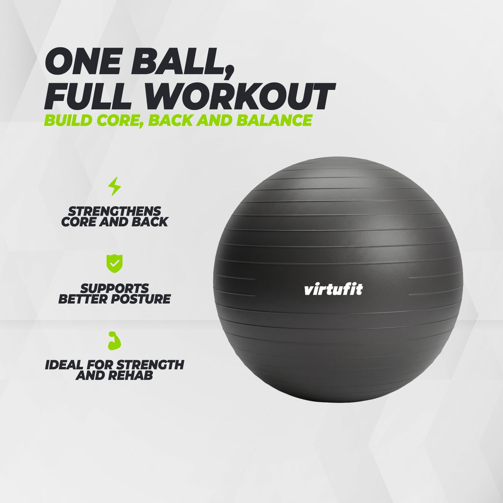 VirtuFit Anti-Burst Fitnessball Pro - Gymball - Swiss Ball - mit Pumpe - Schwarz - 55 cm