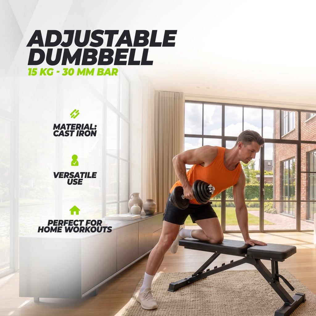VirtuFit Verstelbare Dumbbellset Pro - Halterset - Gietijzer - 1 x 15 kg - Tweedekans