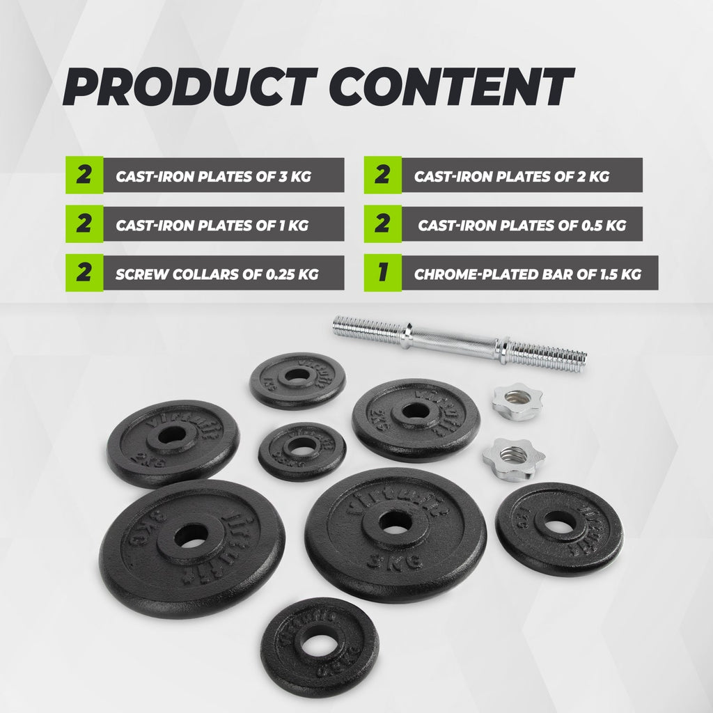 VirtuFit Verstelbare Dumbbellset Pro - Halterset - Gietijzer - 1 x 15 kg
