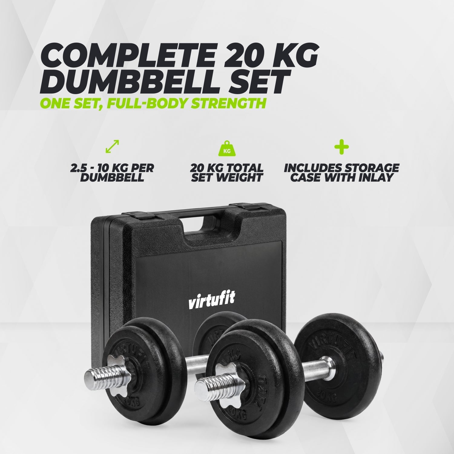 VirtuFit Verstelbare Dumbbellset Pro 20 kg - 2 x 10 kg - Inclusief koffer