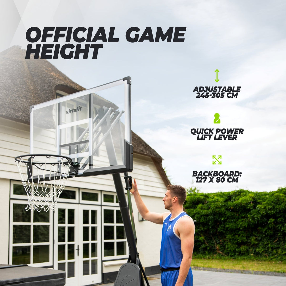 VirtuFit Premium Verstelbare Basketbalpaal - 245 tot 305 cm - Tweedekans