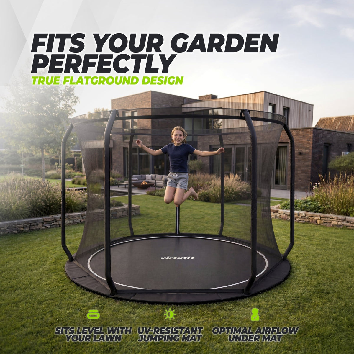 VirtuFit Groundlevel Trampoline 305 cm Inclusief Veiligheidsnet - Tweedekans