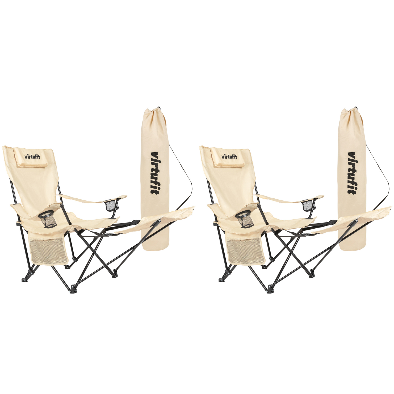 VirtuFit Campingstoel opvouwbaar met voetsteun - Strandstoel - Beige - Set van 2