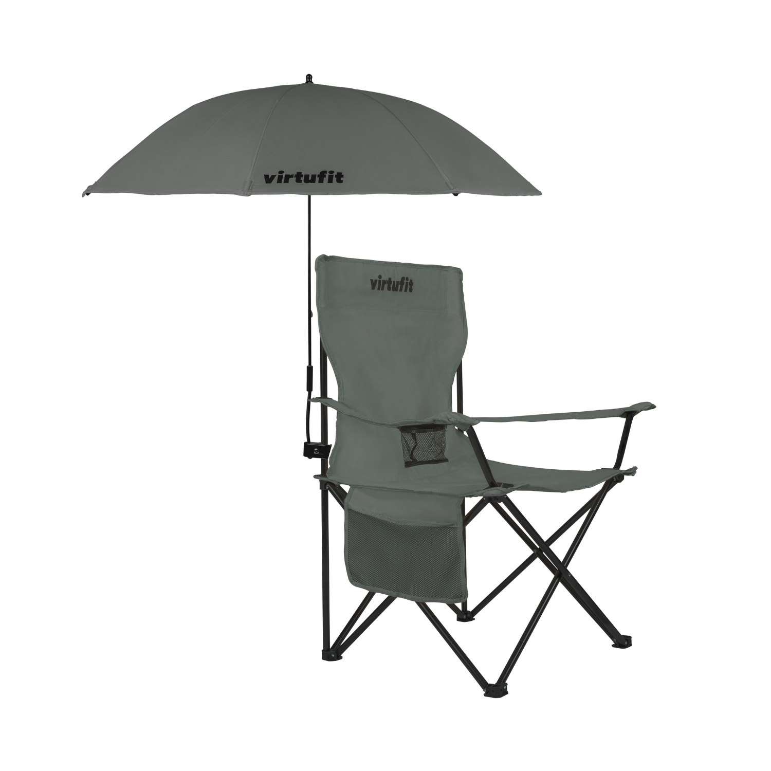 VirtuFit Opvouwbare Camping Stoel - Inclusief Universele Stoelparasol - Grijs