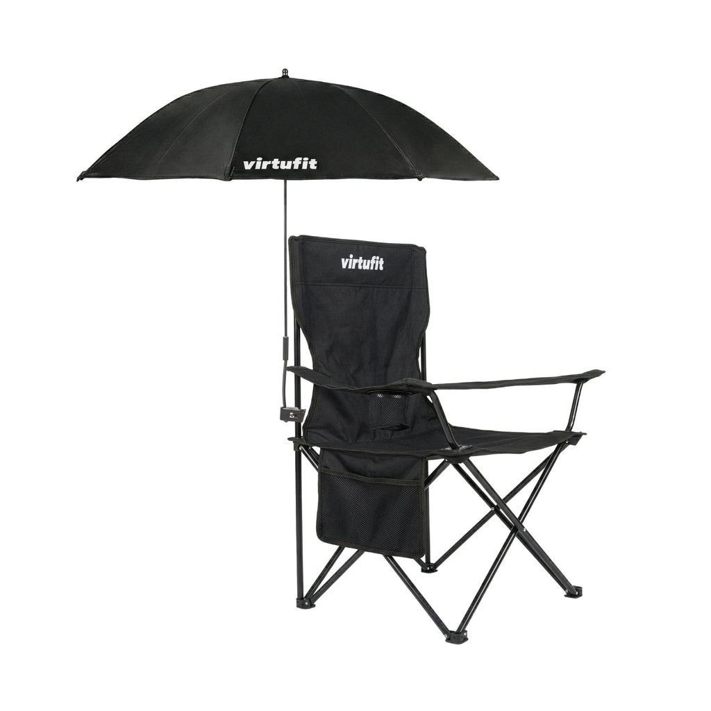 VirtuFit Opvouwbare Camping Stoel - Inclusief Universele Stoelparasol - Zwart