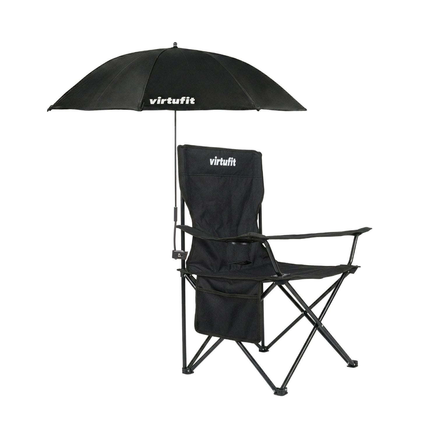 VirtuFit Opvouwbare Camping Stoel - Inclusief Universele Stoelparasol - Zwart
