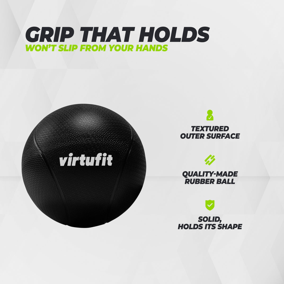 VirtuFit Medizinball Pro - Medizinball - 2 kg - Gummi - Schwarz