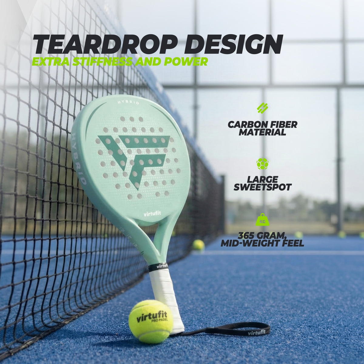 VirtuFit Hybrid Padel Schläger - Mintgrün