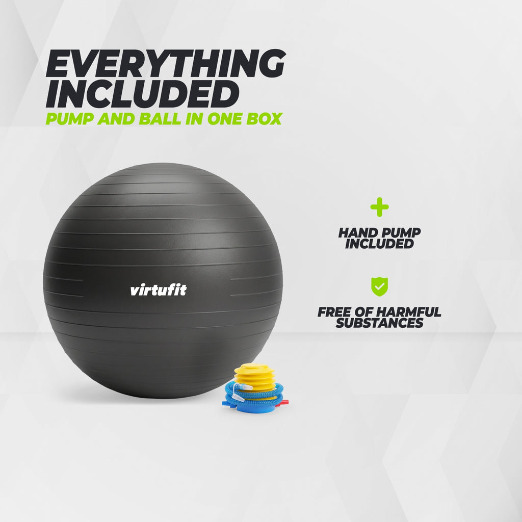 VirtuFit Anti-Burst Fitnessball Pro - Gymball - Swiss Ball - mit Pumpe - Schwarz - 55 cm