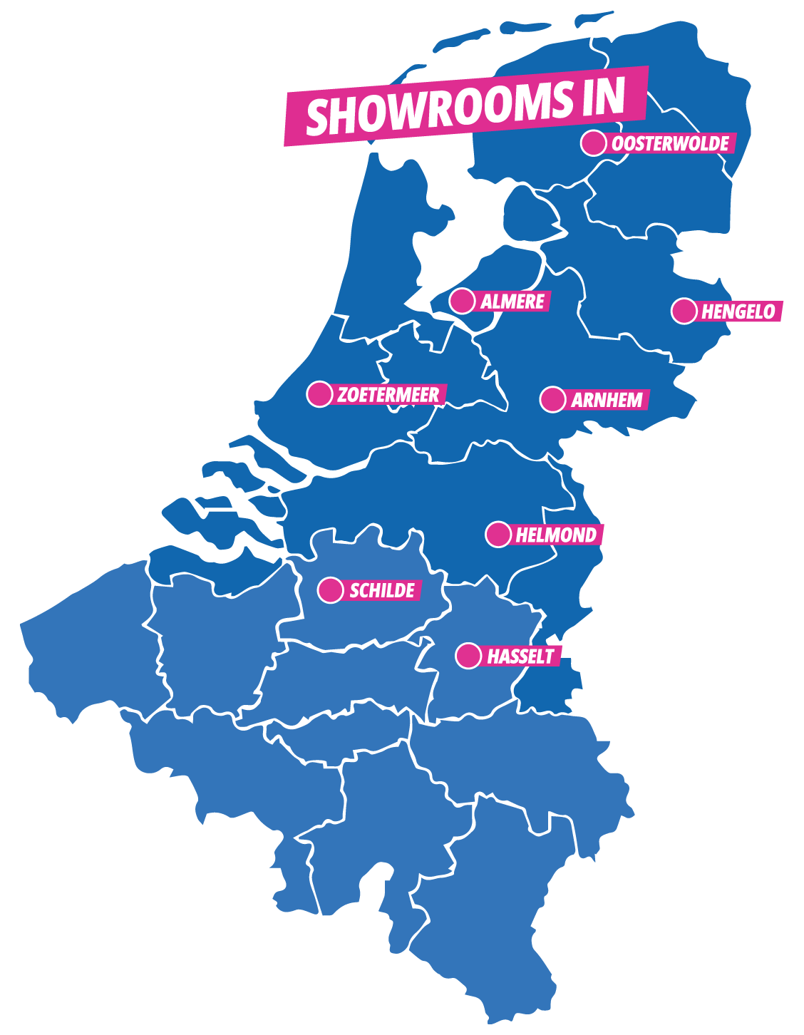 Kaart met showroom locaties