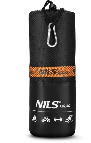 NILS Aqua Microvezel Handdoek - Zwart/Oranje - 180 x 100 cm
