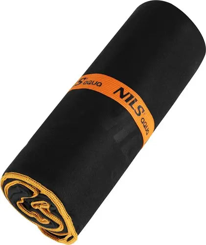 NILS Aqua Microvezel Handdoek - Zwart/Oranje - 180 x 100 cm