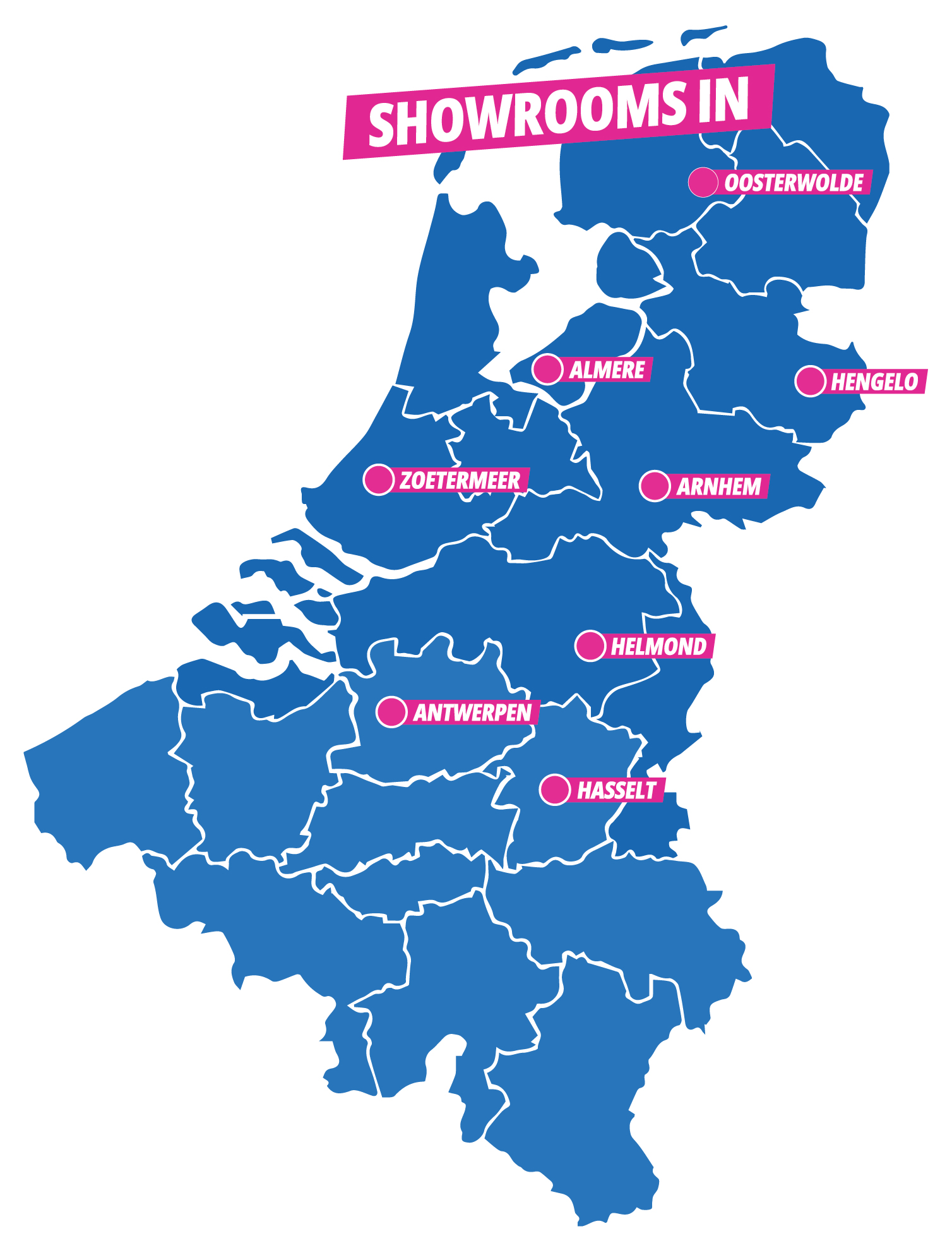 Kaart met showroom locaties
